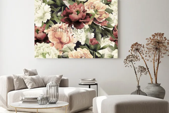 Obraz: Wzór kwiatowy róż na na tle, akwarela.