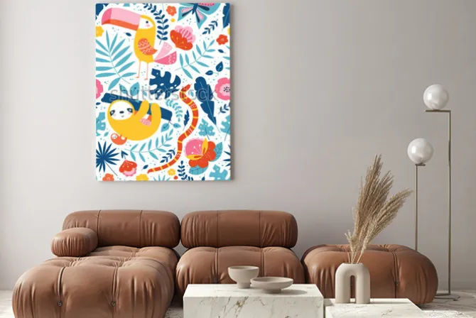 Obraz: Wzór roślinny z zwierzęcymi charakterami, pieprzojad, opieszałość,