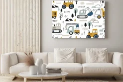 Obraz: Wzór z ciężarówkami i koparkami