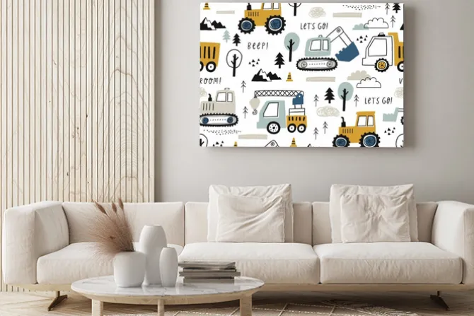 Obraz: Wzór z ciężarówkami i koparkami