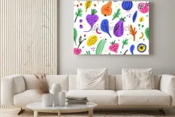 Obraz: Wzór z owocami i warzywami na białym tle