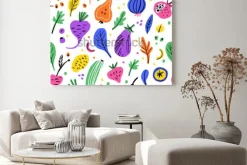 Obraz: Wzór z owocami i warzywami na białym tle