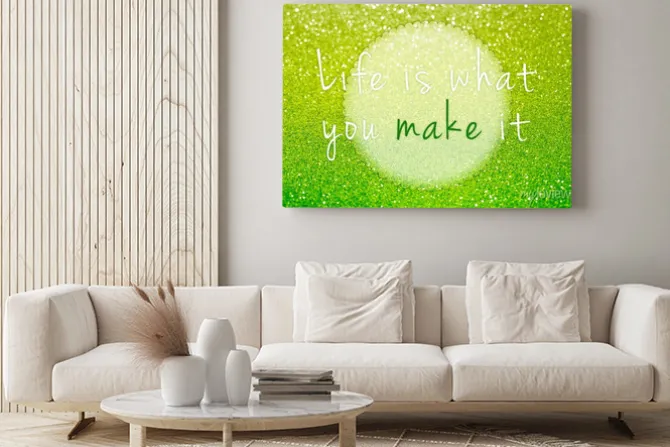 Obraz: Życie jest co ty go na zielonym brokatem abstrakcyjnym tle