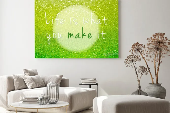 Obraz: Życie jest co ty go na zielonym brokatem abstrakcyjnym tle