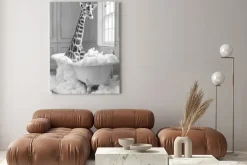 Obraz: Żyrafa w wannie czarno biały motyw artystyczny