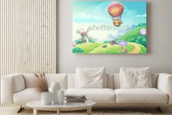 Obraz: Z ilustracja krajobraz z marmoladowym cukierkiem młynem i lisem