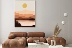Obraz: Zachód słońca nad górami krajobraz w stylu boho