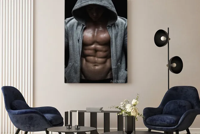 Obraz: Zamknij się z mięśni człowieka ciężarów po treningu sportowego