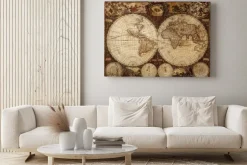 Obraz: Zdobiona dawna mapa świata w stylu retro