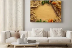 Obraz: Zdrowa żywność tło, ryż, makarony, sałatki i warzywa.