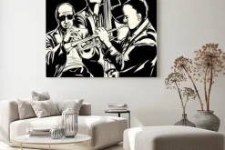 Obraz: Zespół jazzowy z trąbką i kontrabas