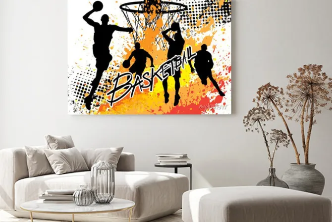 Obraz: Zespół koszykarz na białym tle grunge
