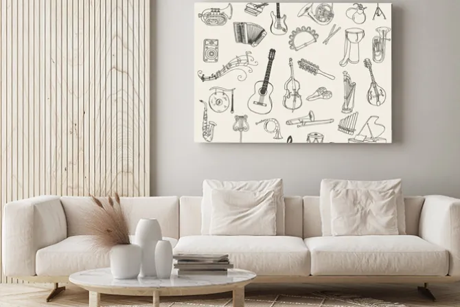 Obraz: Zestaw instrumentów muzycznych - wyciągnąć rękę w wektorze