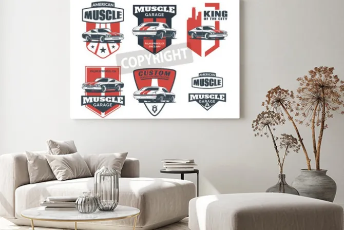 Obraz: Zestaw klasycznego samochodu mięśni ikonę, emblematów, odznaki
