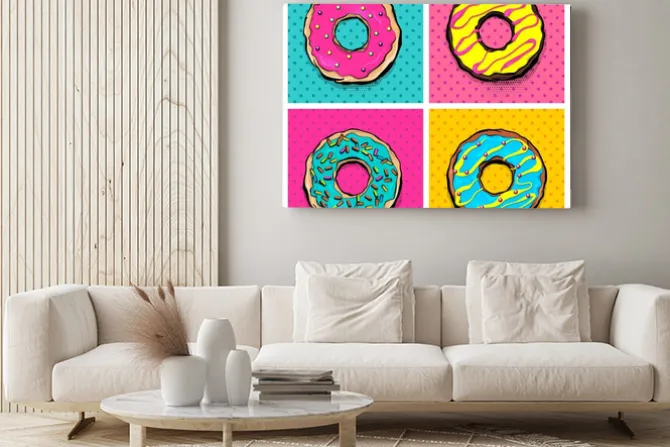 Obraz: Zestaw słodkich pączków, w stylu pop-artu. wektor wzór półtonów