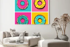 Obraz: Zestaw słodkich pączków, w stylu pop-artu. wektor wzór półtonów