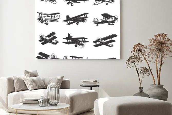 Obraz: Zestaw starych samolotów ikon. ilustracje samolotów. element