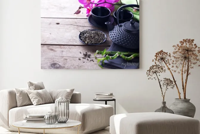 Obraz: Zielona herbata w misce i tradycyjne azjatyckie zestaw herbaty