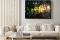 Obraz: Zielona mgławica - duże gwiazdy w przestrzeni kosmicznej
