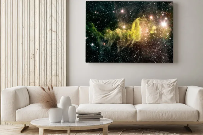 Obraz: Zielona mgławica - duże gwiazdy w przestrzeni kosmicznej
