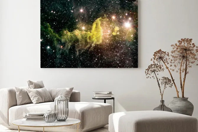 Obraz: Zielona mgławica - duże gwiazdy w przestrzeni kosmicznej