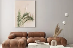 Obraz: Zielone liście palmowe w stylu boho na jasnym tle