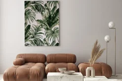 Obraz: Zielone liście z efektem cieniowania na szarym tle