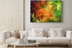 Obraz: Zielono-czerwona mgławica z gwiazdami