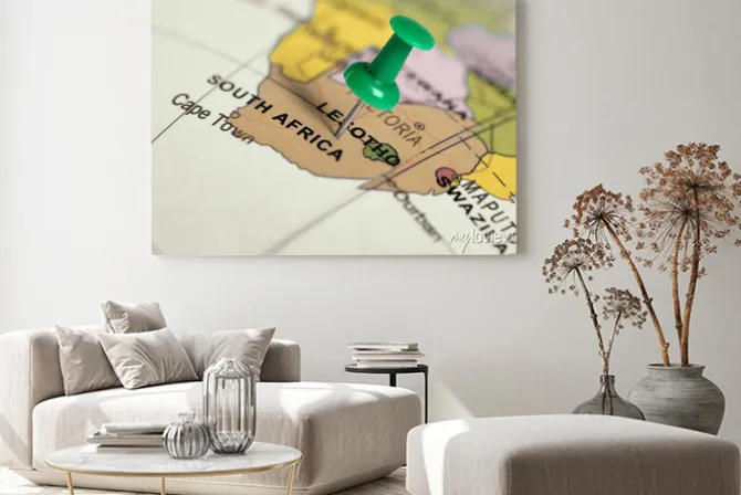 Obraz: Zielony pin na mapie.