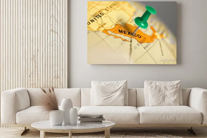 Obraz: Zielony pin na mapie.