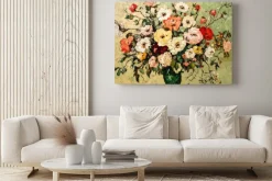 Obraz: Zielony wazon z kolorowymi kwiatami