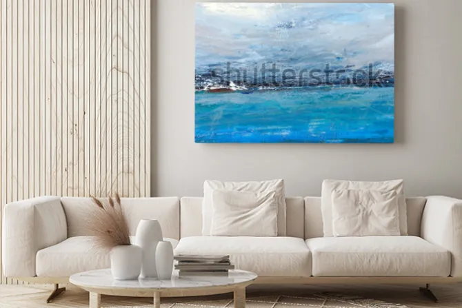 Obraz: Zimny ocean, krajobraz z morzem, szorstki kraj. malarstwo,