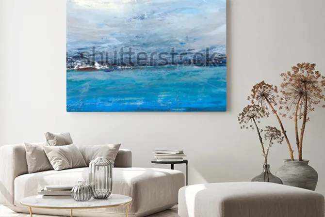 Obraz: Zimny ocean, krajobraz z morzem, szorstki kraj. malarstwo,