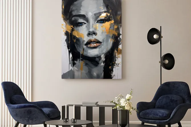 Obraz: Zmysłowa kobieta z niebieskimi oczami portret