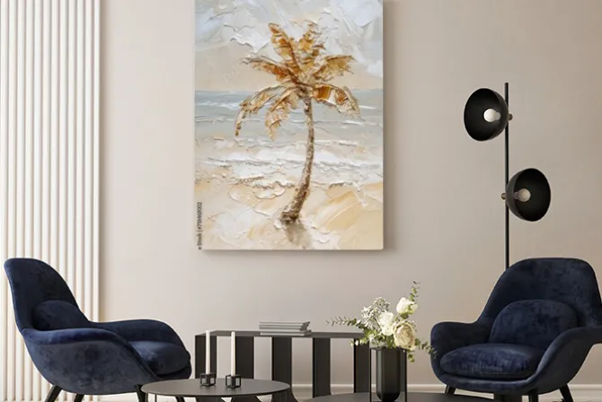 Obraz: Złota palma na malowniczej plaży