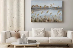 Obraz: Złote ptaki i trawy abstrakcyjny malunek