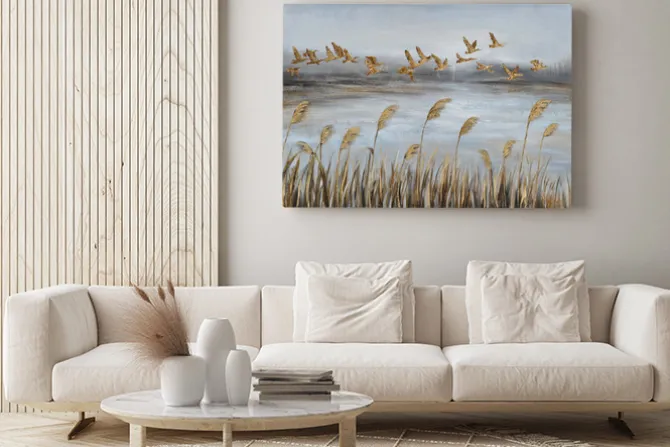 Obraz: Złote ptaki i trawy abstrakcyjny malunek
