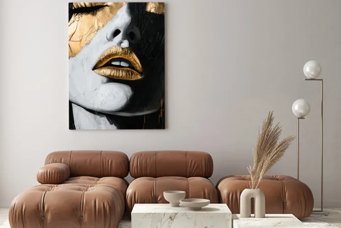 Obraz: Złote usta abstrakcyjny portret kobiety