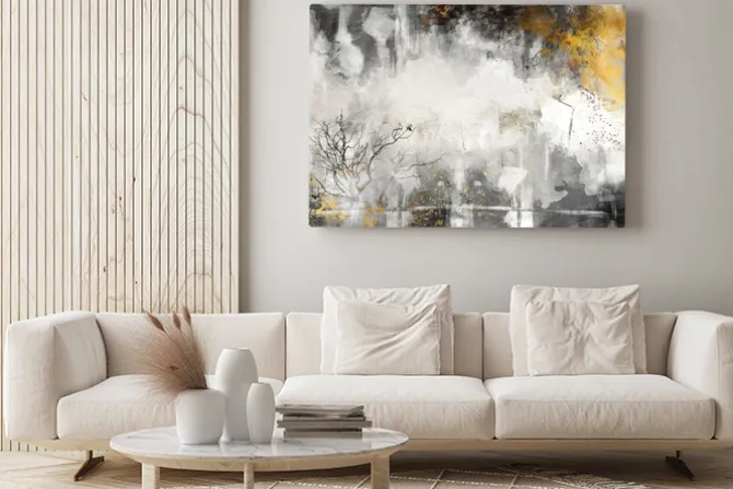 Obraz: Złoto-szary abstrakcyjny krajobraz