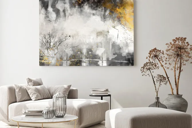 Obraz: Złoto-szary abstrakcyjny krajobraz