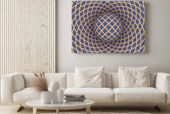 Obraz: Złudzenie optyczne obrotu kuli na tle z możliwością przemieszczania.