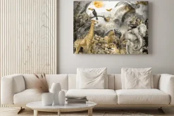 Obraz: Zwierzątka safari w akwarelowej dżungli z roślinami