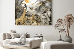 Obraz: Zwierzątka safari w akwarelowej dżungli z roślinami