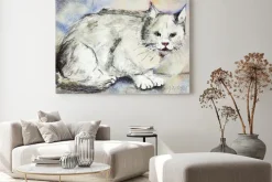 Obraz: Zły szary kot. technika wklepywanie pobliżu krawędzi daje miękką