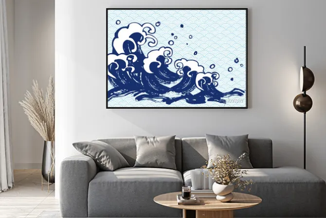 Plakat: 海 毛筆 水色