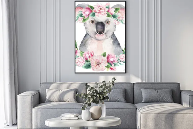 Plakat: A poster with a koala. watercolor cartoon koala tropical animal