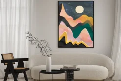 Plakat: Abstract mountains, night sky and moon. hand drawn colorful illustration