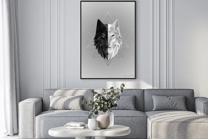 Plakat: Abstract polygonal wolf head design