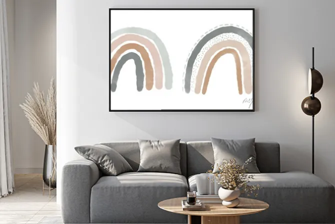 Plakat: Abstract rainbows hand drawn illustration set. arches decorative
