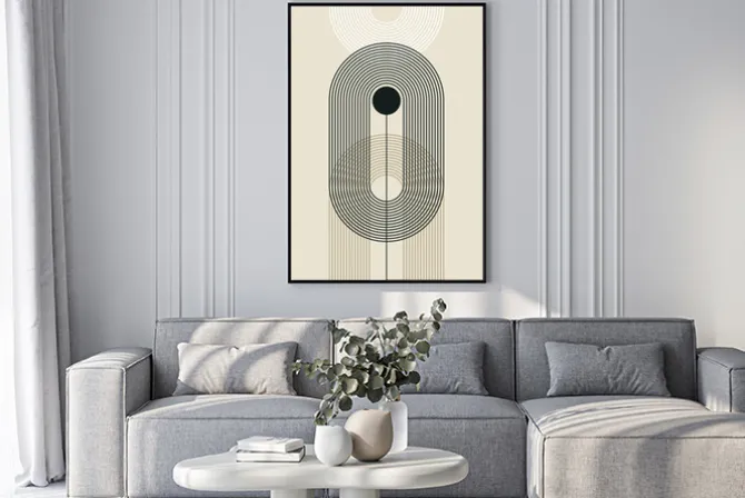 Plakat: Abstrakcja geometryczne kształty czarne i białe łuki